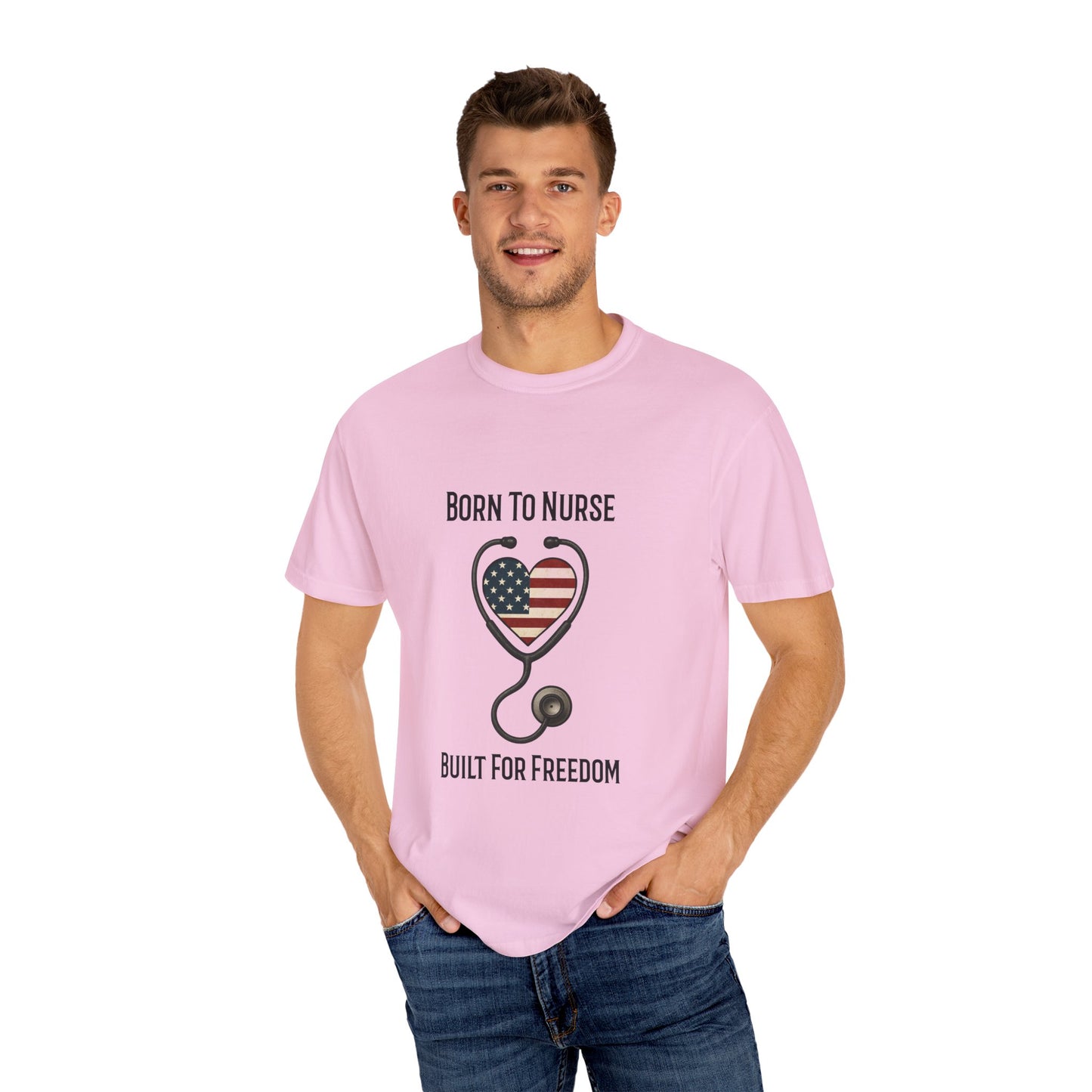 Born To Nurse Built For Freedom Patriotic T-shirt
